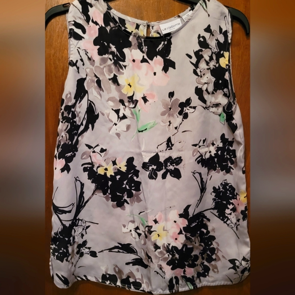 Liz Claiborne Grey Floral Blouse, Size PM